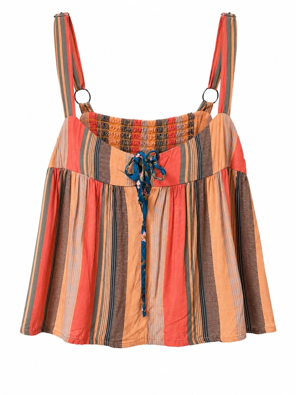 Natural Life Striped Tie Front Cami Tank Top L Orange Boho Festival Artsy Hippie
